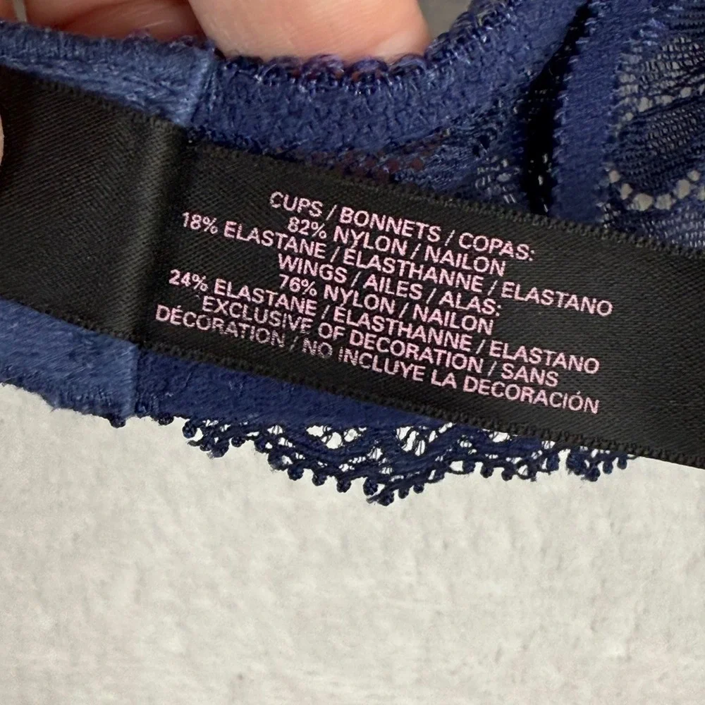 Victoria's Secret Dream Angels Lined Demi Bra‎ Navy Blue Lace 34C 298888-J01